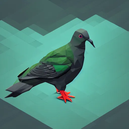 Image similar to a green dove, black background, isometric, vector, low poly, cgsociety, volumetric lighting, digital art