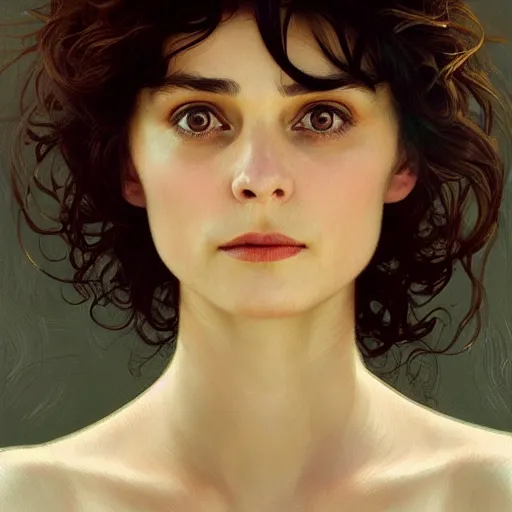 Prompt: portrait of a welsh girl with brown hair, glowing skin, delicate features, amelie poulain, young audrey tautou, fantasy, intricate, elegant, highly detailed, digital painting, artstation, concept art, smooth, sharp focus, illustration, art by Krenz Cushart and Artem Demura and alphonse mucha