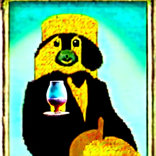 Image similar to a man holding a martini with an otter swimming in it while the otter gives a thumbs up in a 1 9 2 0 s advertisement poster