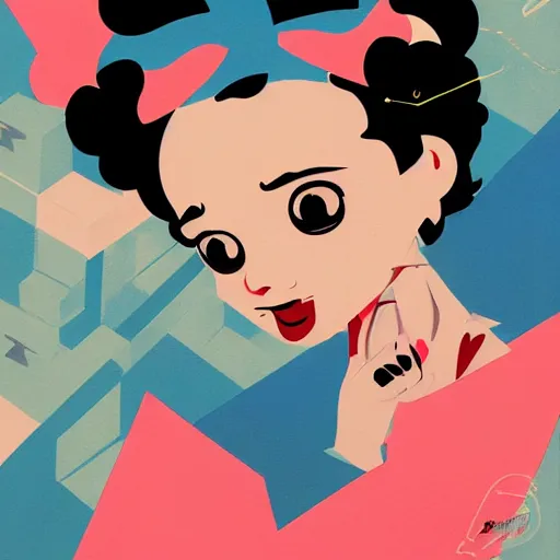 Prompt: Painting of Betty Boop by Sachin Teng :4 stylish, asymmetrical, Matte Painting , Vector art, geometric shapes, hard edges, graffiti, street art:2 Masterpiece, impressive detail, Profound, by Sachin Teng:4