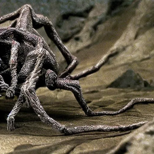 Prompt: claymation of samwise gamgee fighting shelob the spider in LOTR return of the king (2003), gritty, tilt shift, award winning, highly textured, very detailed!, eerie