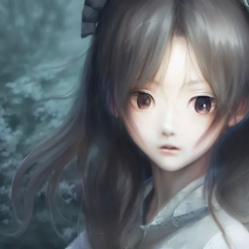 Image similar to ultra-detailed, amazing details, grayish palette, HD semirealistic anime CG concept art digital painting of a Japanese schoolgirl, by a Chinese artist at ArtStation, by Huang Guangjian, Fenghua Zhong, Ruan Jia, Xin Jin and Wei Chang. Realistic artwork of a Chinese videogame, gentle an harmonic colors.