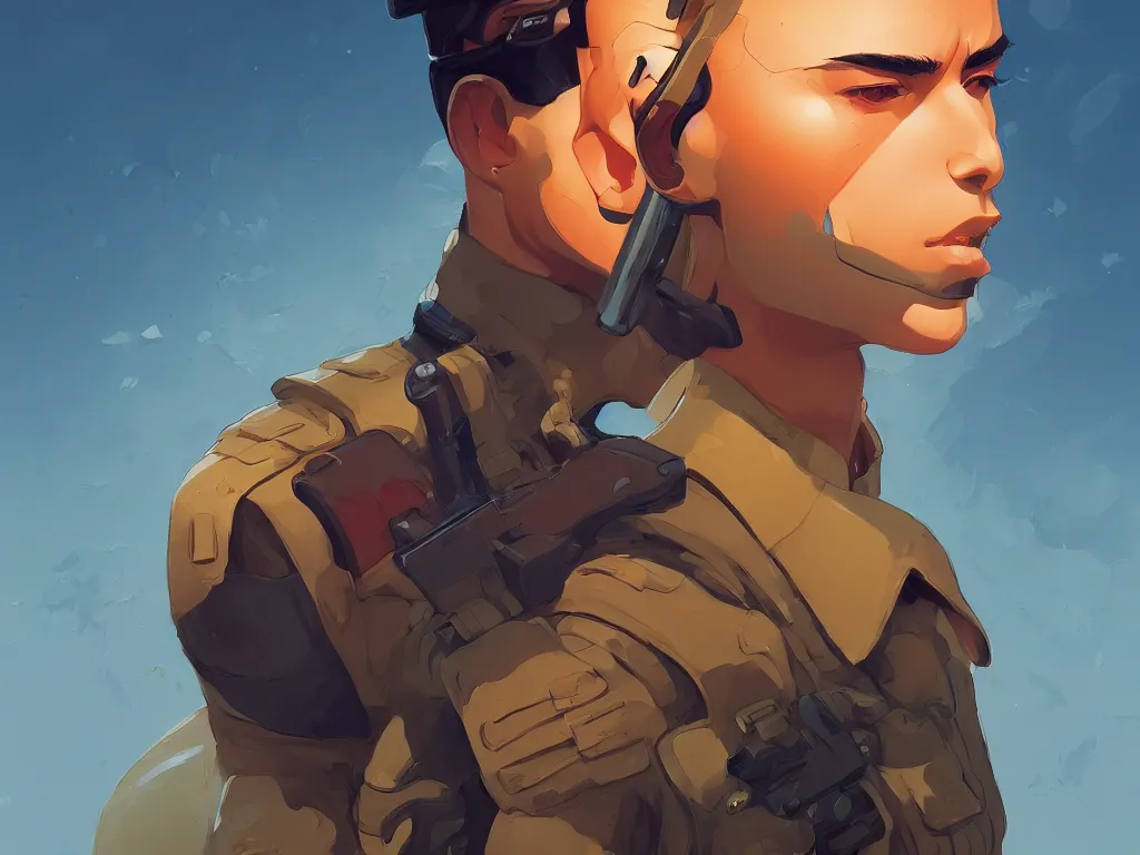 Image similar to soldier, smooth face, centered median photoshop filter cutout vector behance hd by artgerm, jesper ejsing, by rhads, makoto shinkai and lois van baarle, ilya kuvshinov, rossdraws, illustration, art by ilya kuvshinov and gustav klimt