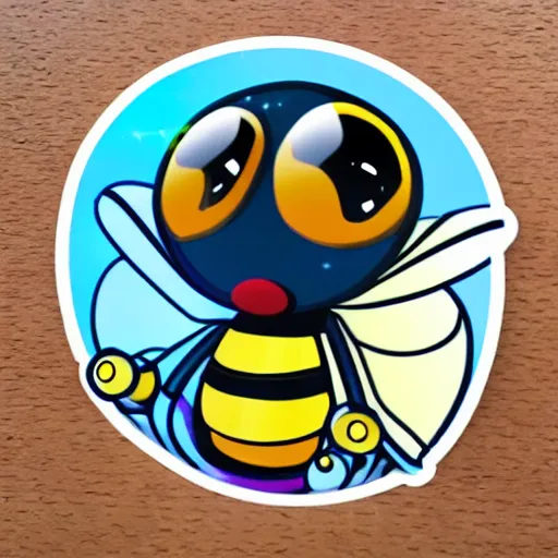 Image similar to a sticker of a cute robotic bee, dreamworks style