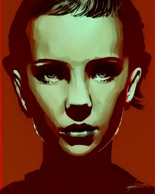 Prompt: portrait of millie bobby brown by yoji shinkawa, dark lighting