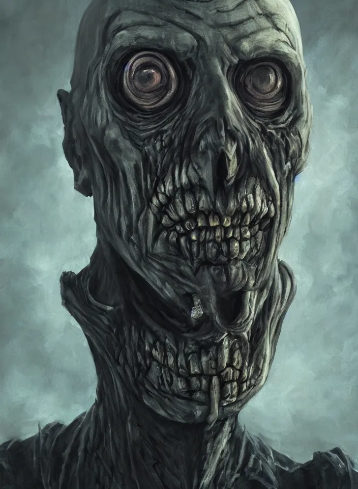 Image similar to a face portrait of a older man as an undead ghoul from skyrim, fantasy setting, beautiful face, serene colors, soft lighting, atmospheric, cinematic, moody, in the style of diego koi, gina heyer, luiz escanuela, art by alyssa monk, hyperrealism, rule of thirds, golden ratio, oil on canvas, 8 k