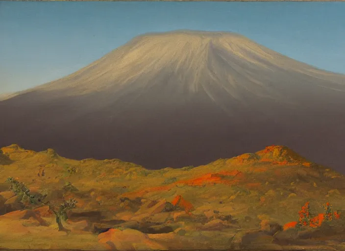 Image similar to el teide, tenerife in the style of hudson river school of art, oil on canvas