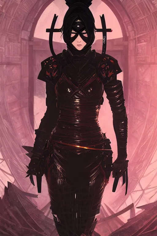 Prompt: portrait Ninja gaiden girl, armored black ninja wardrobe, in ruin japanese temple night, ssci-fi and fantasy, intricate and very very beautiful and elegant, highly detailed, digital painting, artstation, concept art, smooth and sharp focus, illustration, art by tian zi and WLOP and alphonse mucha