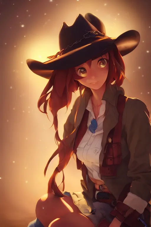 Image similar to a very cute cowgirl cat girl, single subject, scenic full shot, ambient lighting, detailed face, by makoto shinkai, stanley artgerm lau, wlop, rossdraws