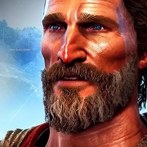 Prompt: matthew mcconaughey in the god of war game