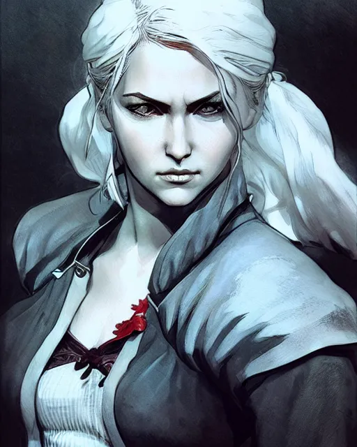 Prompt: portrait of cirilla fiona elen riannon, concept art, sumi - e style, artstation, trending, highly detailed, smooth, focus, art by yoji shinkawa