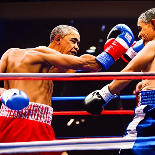 Prompt: barack obama donald trump boxing match, sports photography, telephoto lens