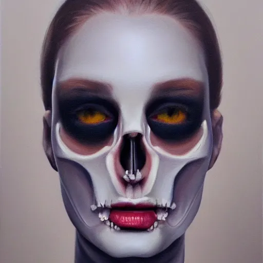 Image similar to hyperrealism oil painting, fashion model portrait, rose eye sockets