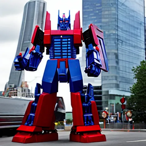 Image similar to optimus prime stuck in traffic and being overwhelmed,