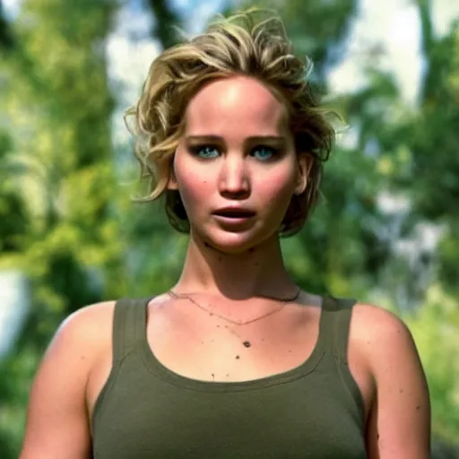 Prompt: promo shot of Jennifer Lawrence in a remake of GI Jane (2029)