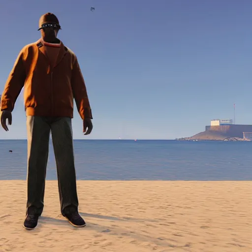 Image similar to kodak portra 8 0 0, an invisible man stands on the beach in gta v