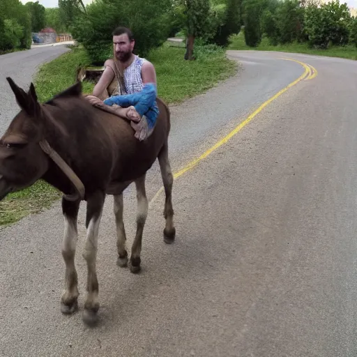 Image similar to dashcam footage of a gopnic slavsquatting on a donkey, eastern european, 4 k, 1 6 k, 8 k, hd, high resolution