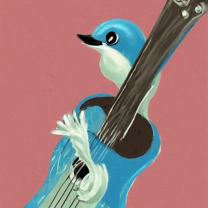 Image similar to a painting of a bird with a guitar, a digital painting by clara miller burd, featured on pixiv, rococo, speedpainting, digital painting, concept art