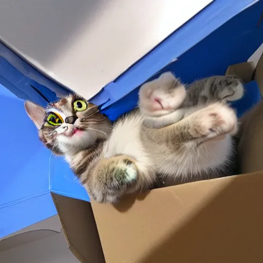 Prompt: cat flying in the box