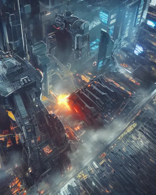 Image similar to giant mech robot and Kaiju monster battle in complex cityscape folding and colliding in inception mirror dimension style became 3d maze puzzle in cinematic hd photo smoke cloud lens flare godray mcu Nolan Leica Zeiss film trending on artstation