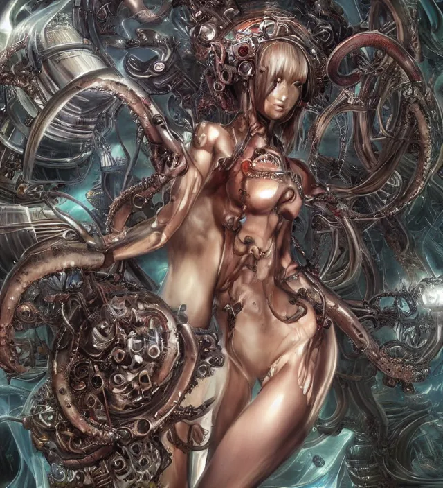 Prompt: photo 3 d rendering of a beautiful girl deity cyborg demon angel with many arms swords tentacles epic photorealistic portrait in ito junji miura kentaro frank miller alex ross escher giger sorayama buddhist biopunk cosmic horror style depth of field lens flare leica zeiss detailed trending award winning on pixiv skeb