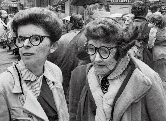 Prompt: cinematic mid shot of a high detail, vivian dorothy maier, with round glasses. where's wally, line drawing by van gogh