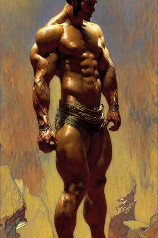 Image similar to muscular man, painting by gaston bussiere, craig mullins, greg rutkowski, alphonse mucha