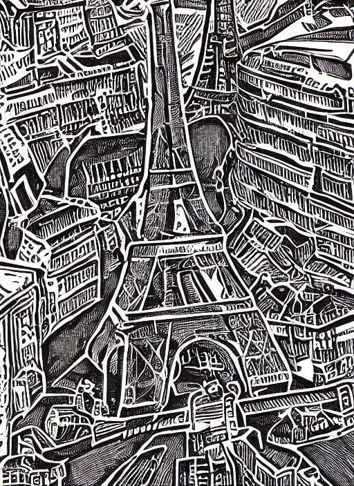 Image similar to portrait of paris, vivid, intricate, highly detailed, smooth, linocut illustration by tim foley
