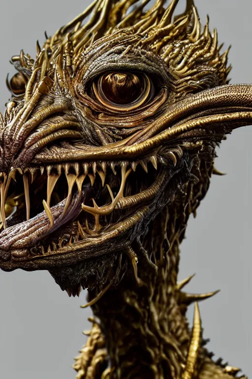 Prompt: photo taken of an epic intricate, ultra detailed, super realistic sculpture of a nightmarish creature created by weta workshop, zoomed in shots, photorealistic, sharp focus, white wall coloured workshop, f 0. 4, face centred, golden ratio, golden hour