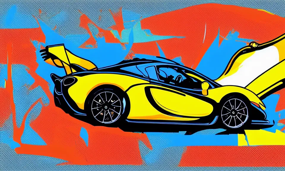 Image similar to pop art illustration of a mclaren p 1, abstract, adobe illustrator