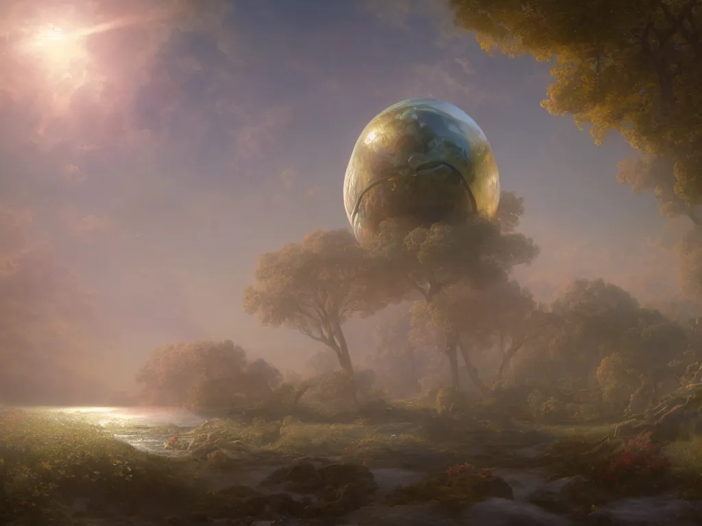 Image similar to 3d render, Sunlight Study, The orb of truth by Rachel Ruysch and ((((Ivan Aivazovsky)))) and ((((Lisa Frank)))), Art Nouveau, 8k, extreme detail, sharp focus, octane render