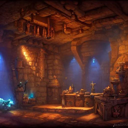 Prompt: a digital painting of a medieval fantasy dungeon room by justin gerard, paul bonner, highly detailed, pale blue backlight, digital art, artstation hd