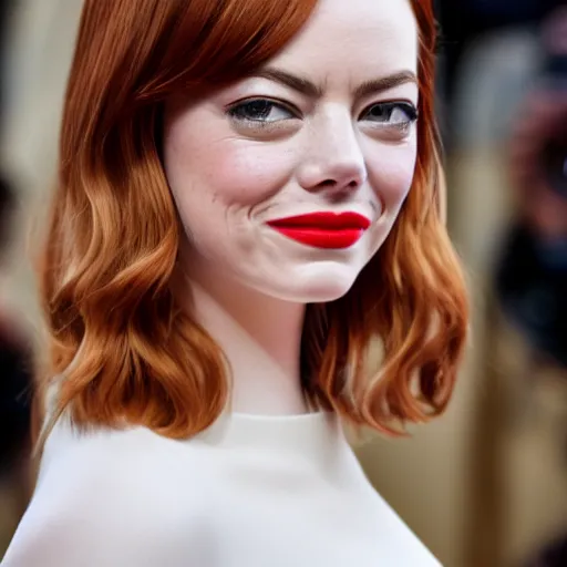 Image similar to Emma Stone wearing way too much makeup, XF IQ4, f/1.4, ISO 200, 1/160s, 8K, RAW, unedited, symmetrical balance, in-frame