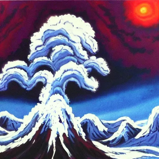 Prompt: the apocalypse by bob ross screaming