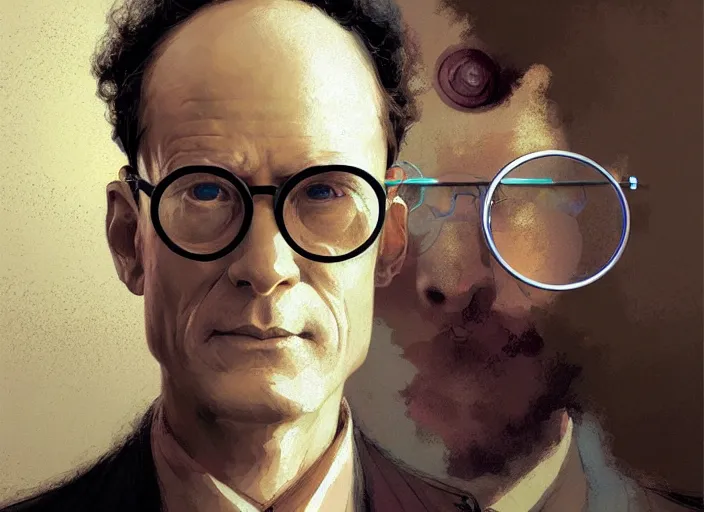 Prompt: portrait of erwin schrodinger with circle glasses - art, by wlop, james jean, victo ngai! muted colors, very detailed, art fantasy by craig mullins, thomas kinkade cfg _ scale 8