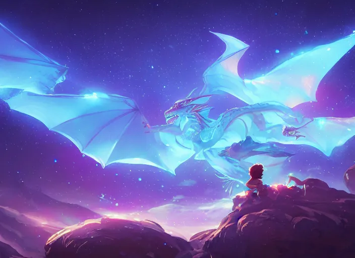 Image similar to a dragon worm flying through the night sky, glowing blue, surrounded by brilliant stars, by sylvain sarrailh, rossdraws, ambient light, ultra detailed, fantasy artwork, cinematic shot, 8 k, volumetric lighting, trending on artstation, award winning, very beautiful.