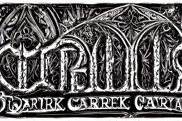 Prompt: 3d sculpt of an arched gothic ironwork sign for a circus called 'the dark metal carnival', artstaton, digital illustration