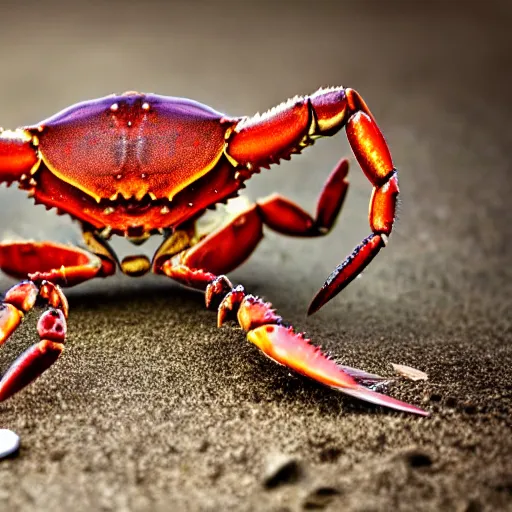 Image similar to crab holding a knife. nature photography, crab battle