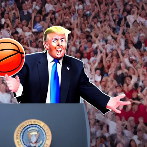 Image similar to donald trump getting hit with a basketball really hard