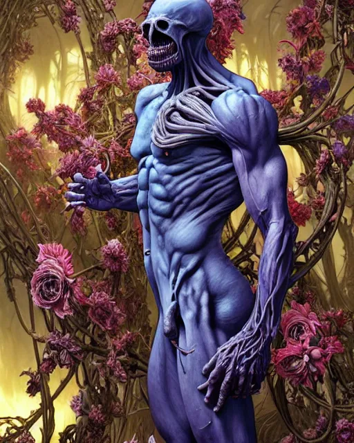 Prompt: the platonic ideal of flowers, rotting, insects and praying of cletus kasady ultimate carnage thanos dementor doctor manhattan chtulu nazgul davinci, detailed, intricate, hyperrealism, intense, scary, decay, dmt, art by brock hofer and artgerm and greg rutkowski and alphonse mucha