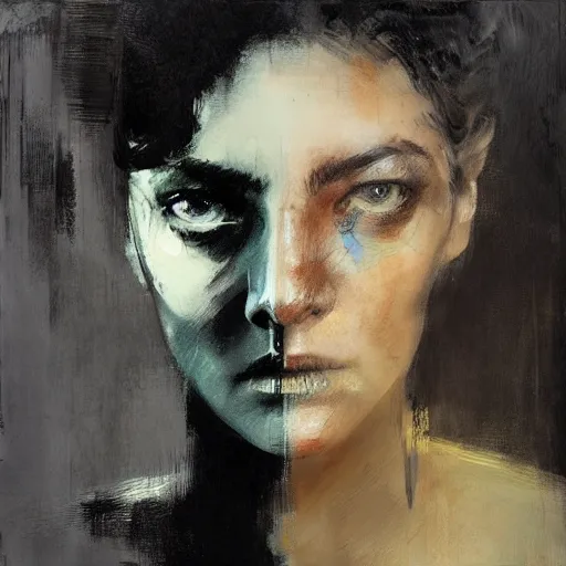 Prompt: portrait of a woman with two faces, artwork by guy denning and charlie bowater,