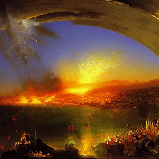 Image similar to Tijuana in flames painted by Thomas Cole