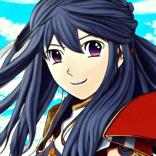 Image similar to lucina from fire emblem awakening drawn in the style of eiichiro oda, high detail, beautiful