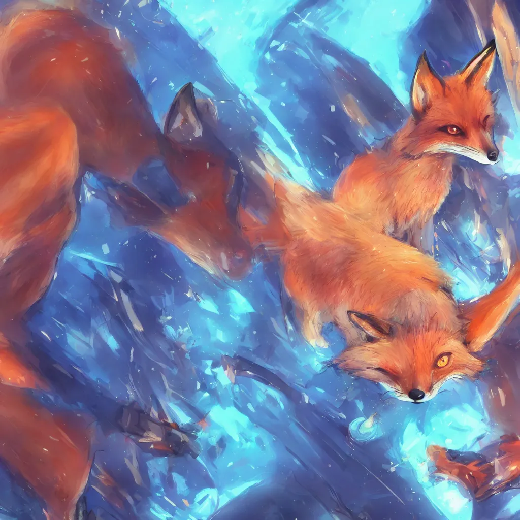 Image similar to a fox in a blue hoodie on the white background hacking a notebook, concept art, anime style, digital art picture, highly detailed, artstation, detailed, award winning, colorful