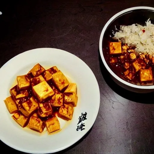 Prompt: mapo tofu cartoon, anime food, studio ghibli food