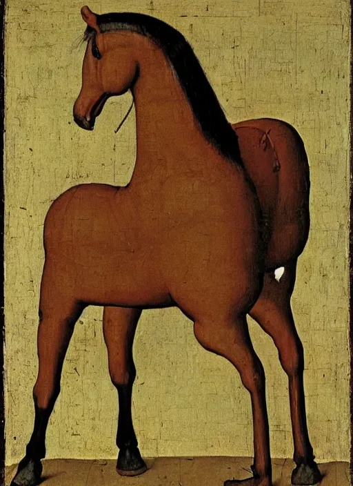 Image similar to wooden toy of a horse, medieval painting by jan van eyck, johannes vermeer, florence