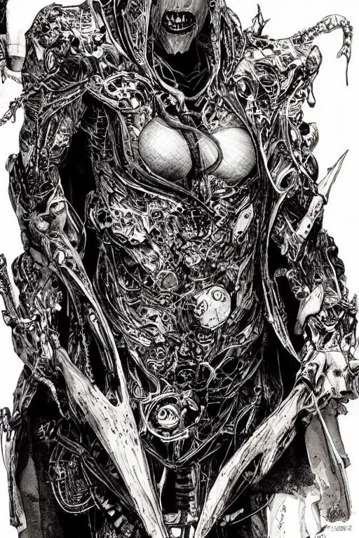 Image similar to vampire cyborg , pen and ink, intricate line drawings, by Yoshitaka Amano, Ruan Jia, Kentaro Miura, Artgerm, watercolor