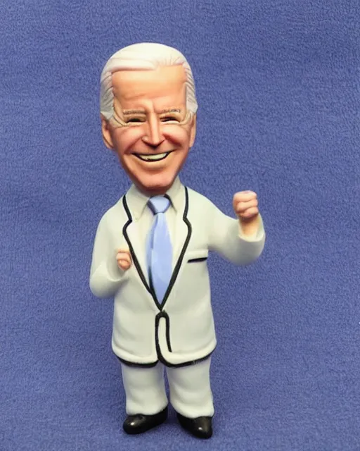 Image similar to a cute little plastic chibi statuette of joe biden in pajamas and sleeping cap, ebay listing, product picture, advertisement, thumbnail