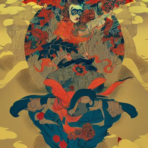 Image similar to james jean style, utagawa kunisada style, vfx art, unreal engine render, claymation style, colourful, volumetric light, digital painting, digital illustration, dramatic light,