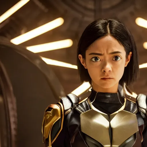 Prompt: cinematic still of kamen rider in alita : battle angel ( 2 0 1 9 ), xf iq 4, f / 1. 4, iso 2 0 0, 1 / 1 6 0 s, 8 k, raw, dramatic lighting, symmetrical balance, in - frame